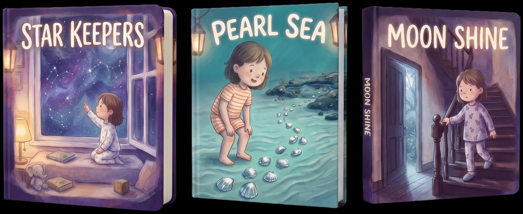 The three Made of Tales hardcovers: Star Keepers, Pearl Sea and Moon Shine