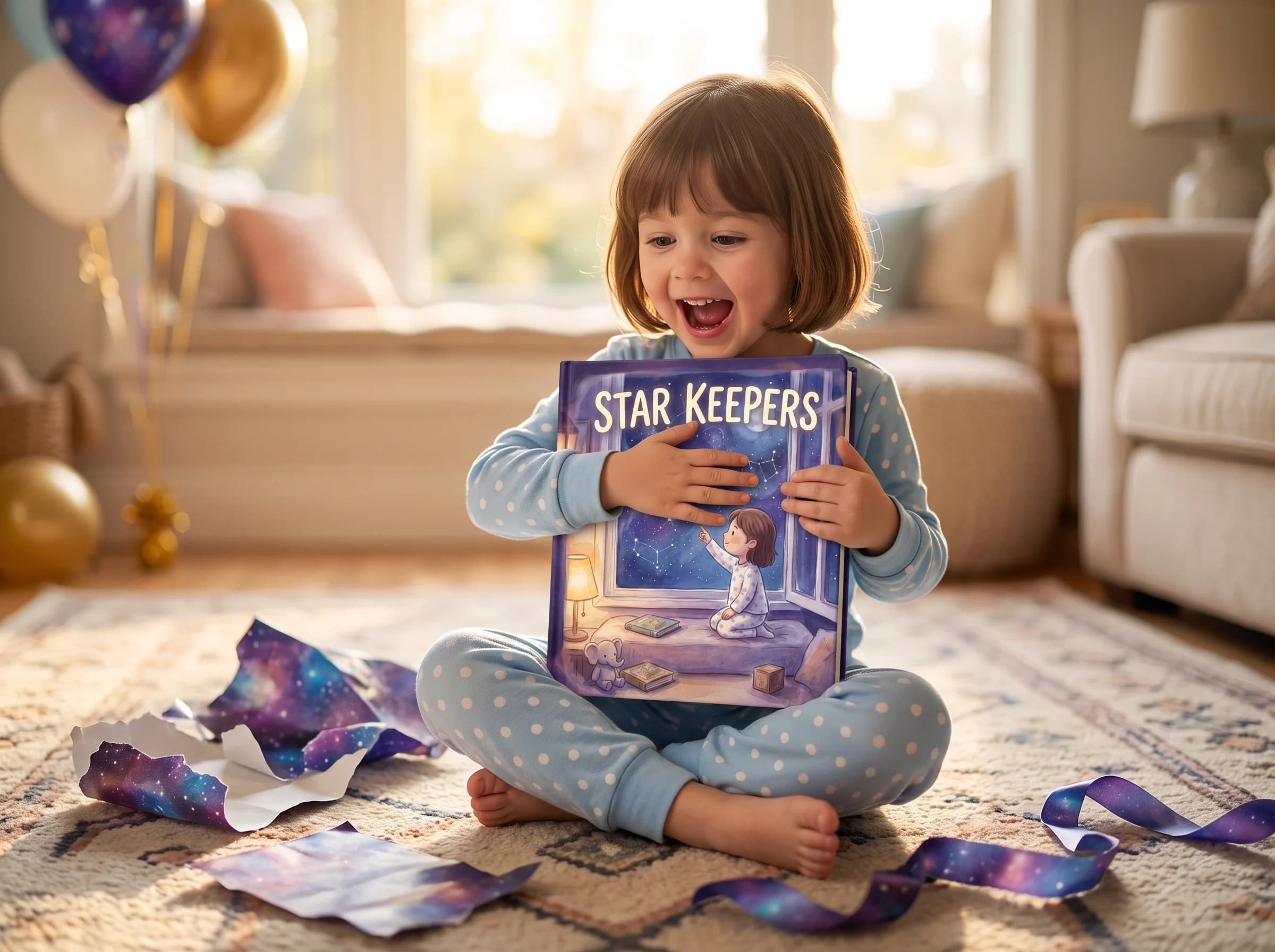 A child unwrapping their own Made of Tales book